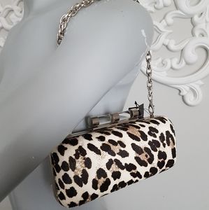 WHBM hard sided cheetah clutch